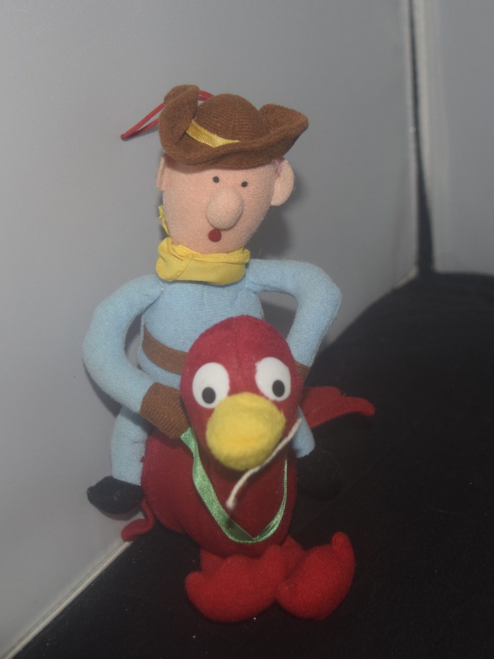 Plush Cowboy Rider on Red Parrot Bird Toy